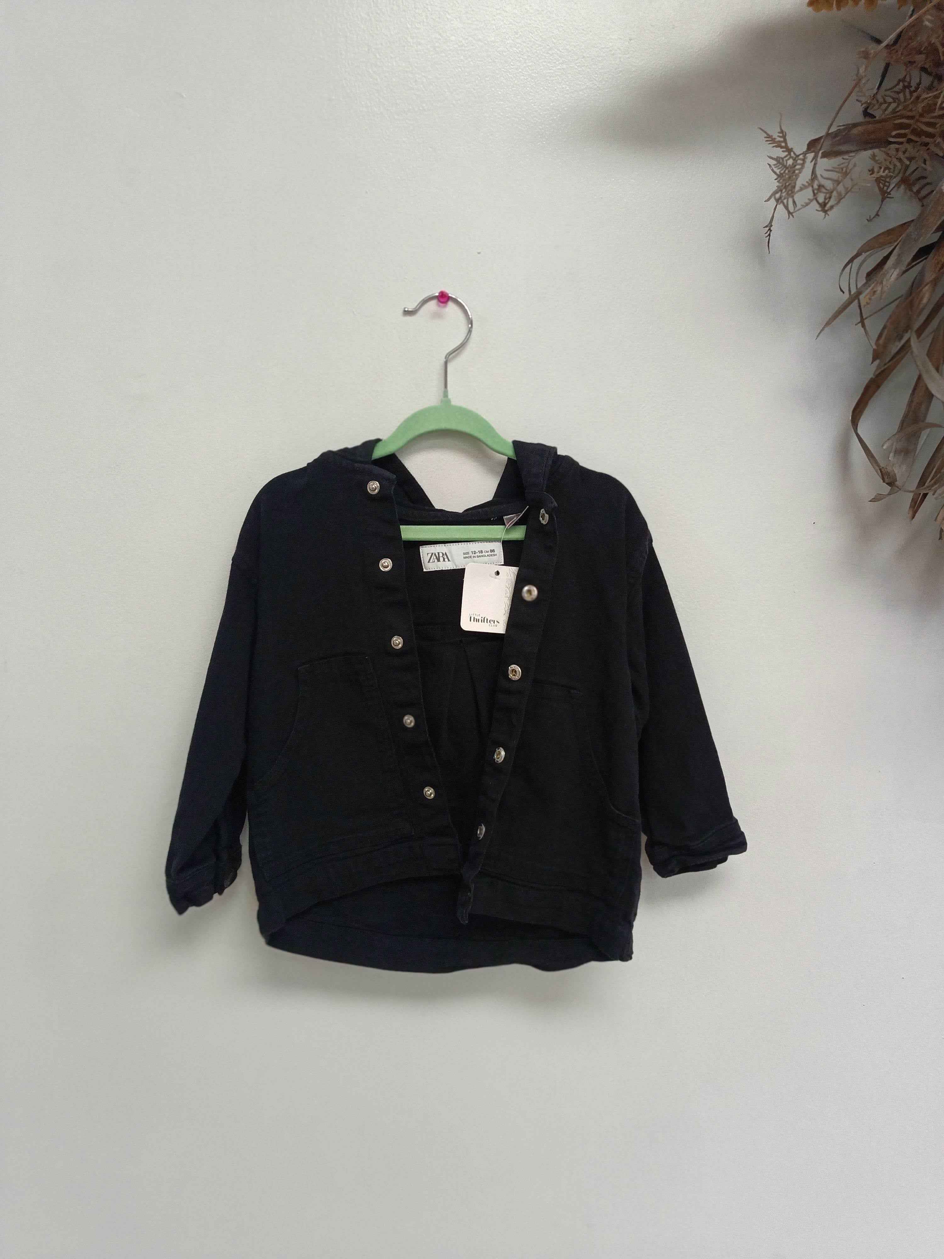 Black hooded denim jacket | Size 12-18m