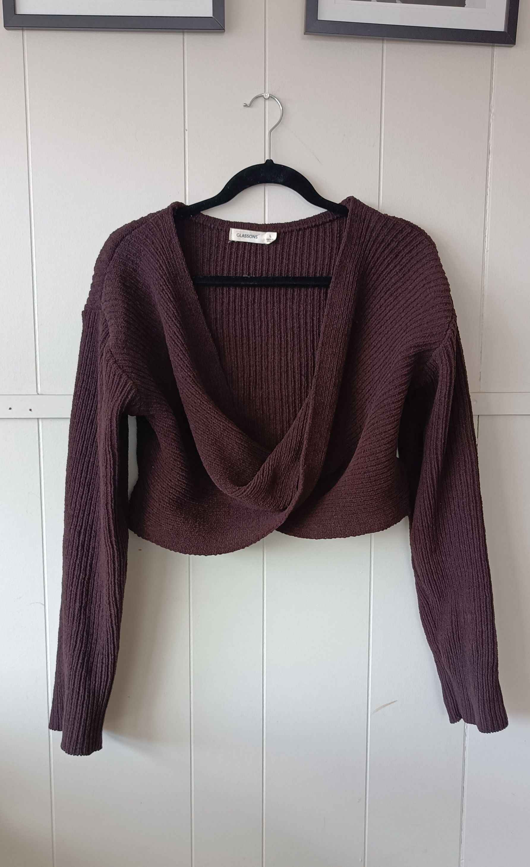Brown cropped twist knit sweater (L)