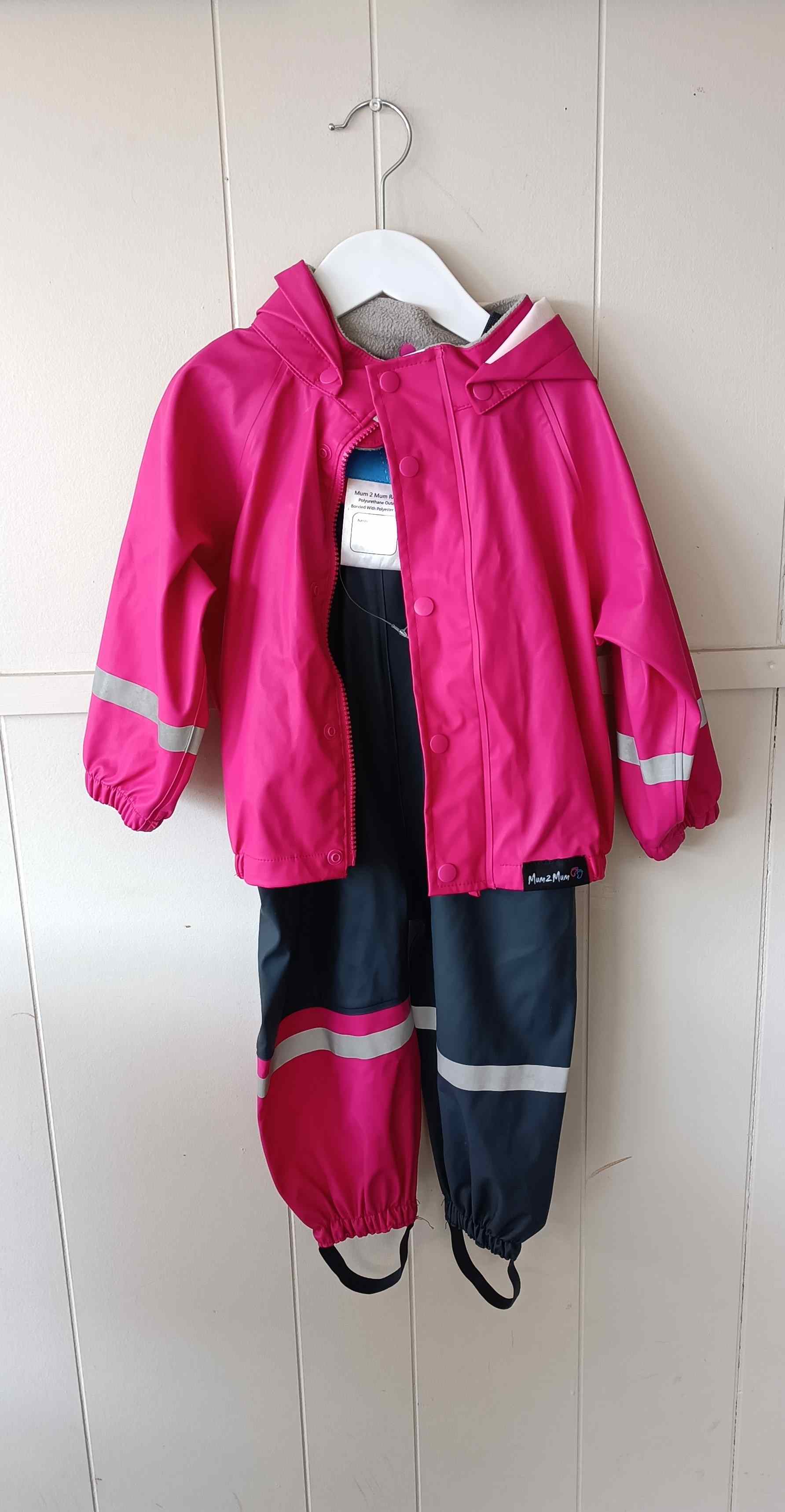 Mum2mum wet weather set in pink/navy | 12 - 18 months (generous) - Littlethriftersclub